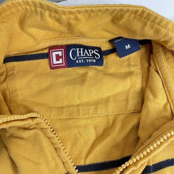 Chaps Size M Mens 1/4 Zip Pullover Long Sleeves Yellow Navy Striped Mock Neck - Picture 4 of 12
